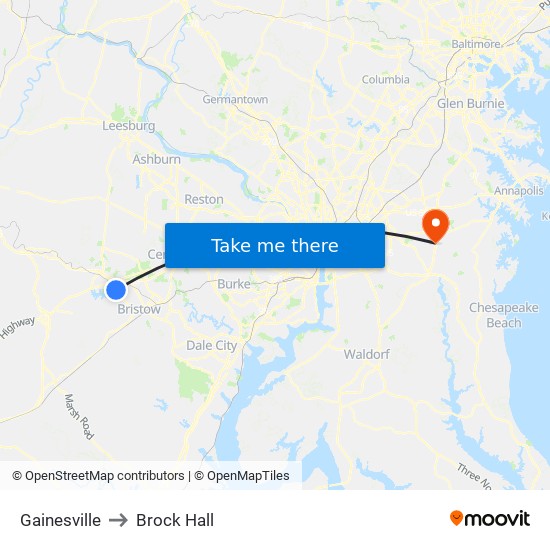 Gainesville to Brock Hall map