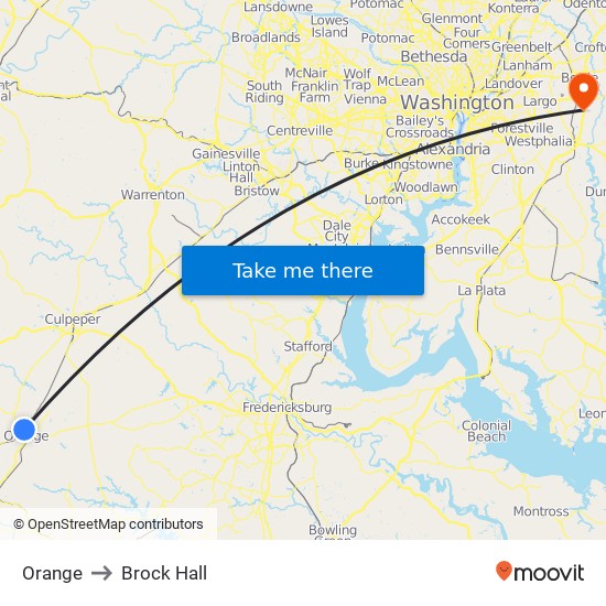 Orange to Brock Hall map