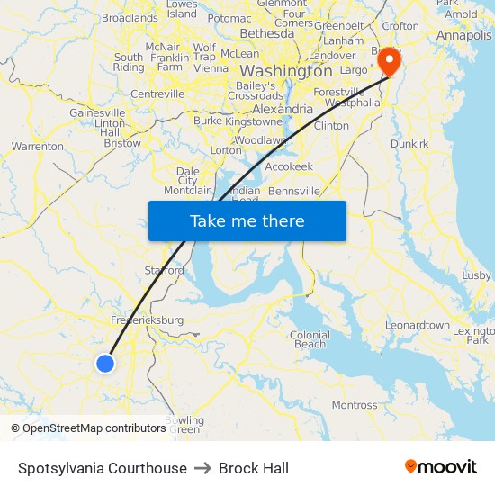 Spotsylvania Courthouse to Brock Hall map