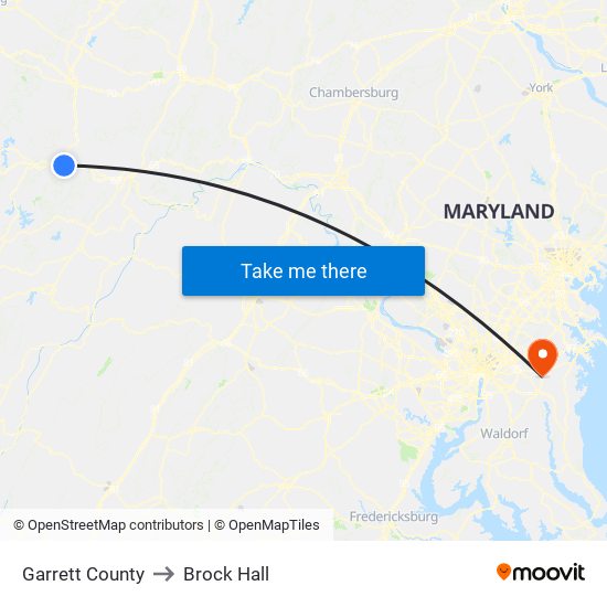 Garrett County to Brock Hall map