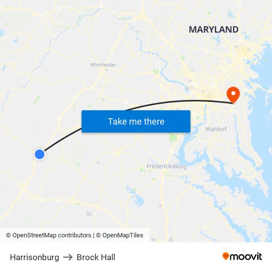 Harrisonburg to Brock Hall map