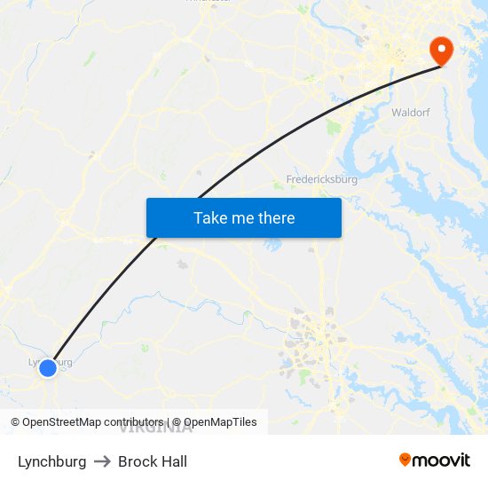 Lynchburg to Brock Hall map