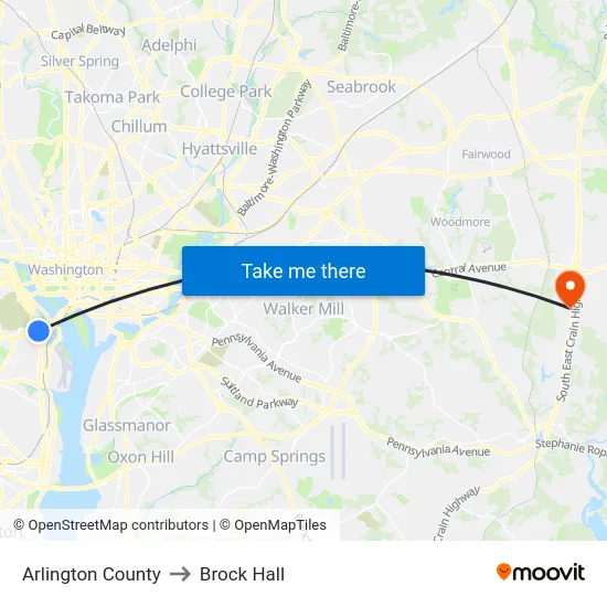 Arlington County to Brock Hall map