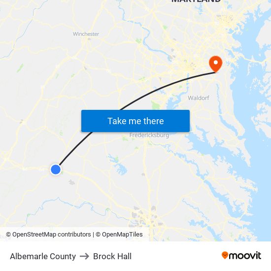 Albemarle County to Brock Hall map