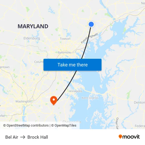 Bel Air to Brock Hall map