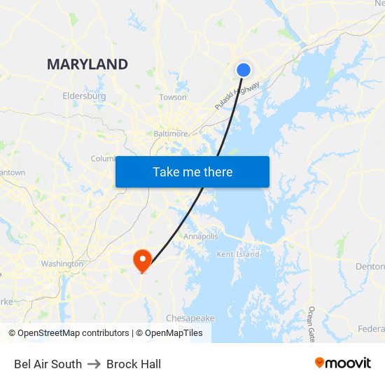 Bel Air South to Brock Hall map