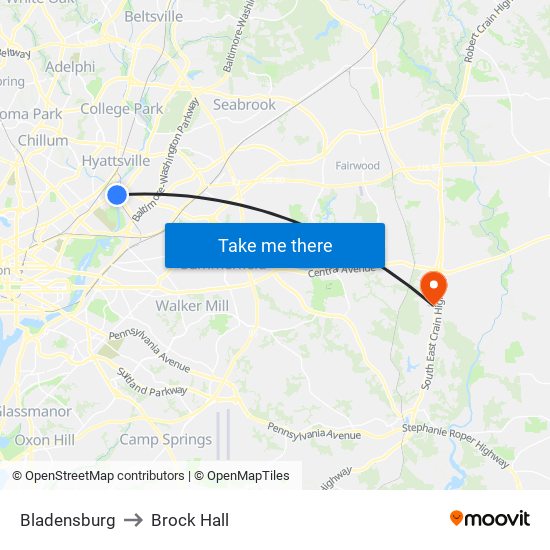 Bladensburg to Brock Hall map
