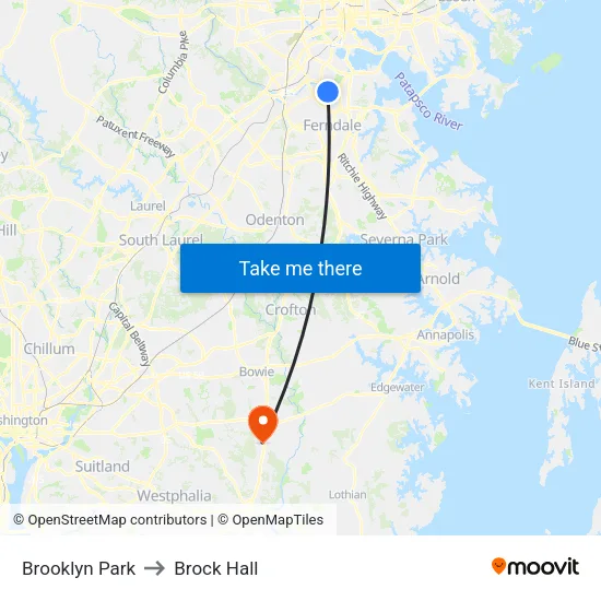 Brooklyn Park to Brock Hall map