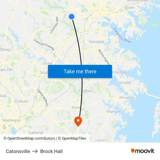 Catonsville to Brock Hall map
