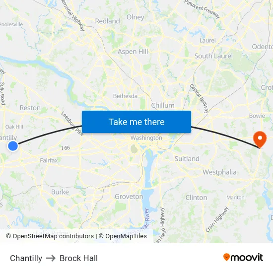 Chantilly to Brock Hall map