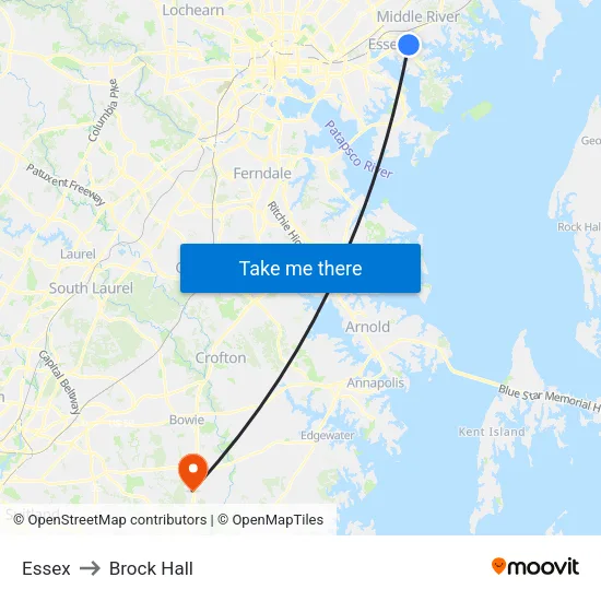 Essex to Brock Hall map