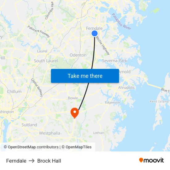 Ferndale to Brock Hall map