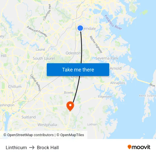 Linthicum to Brock Hall map