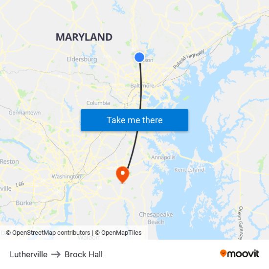 Lutherville to Brock Hall map