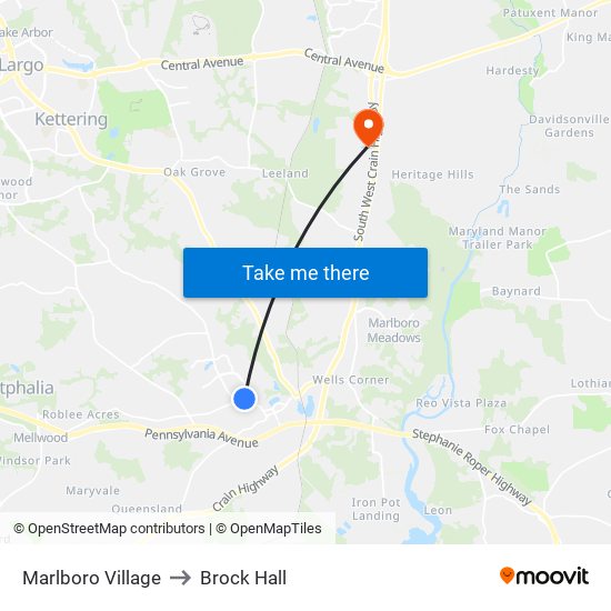 Marlboro Village to Brock Hall map