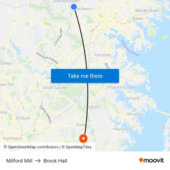 Milford Mill to Brock Hall map