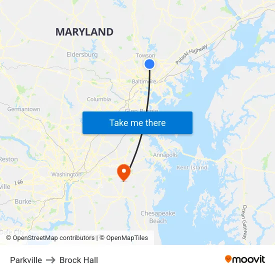 Parkville to Brock Hall map