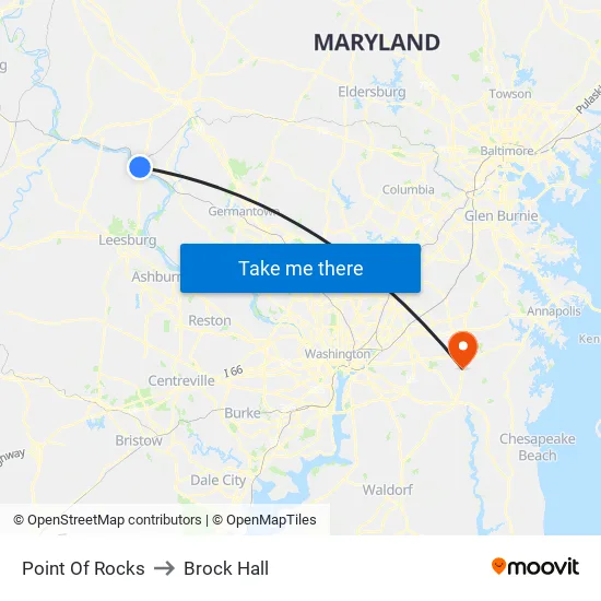 Point Of Rocks to Brock Hall map