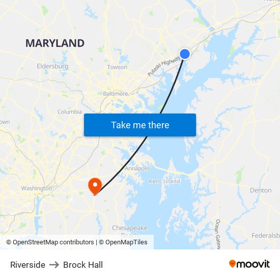 Riverside to Brock Hall map