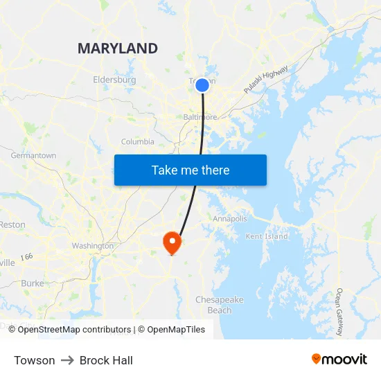 Towson to Brock Hall map