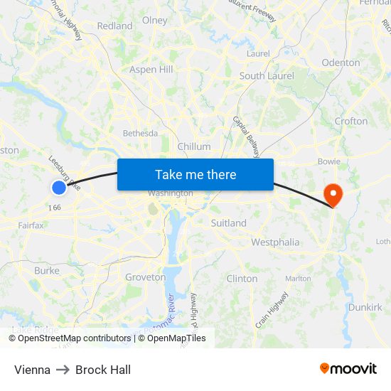 Vienna to Brock Hall map