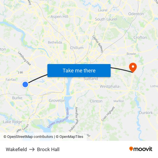 Wakefield to Brock Hall map