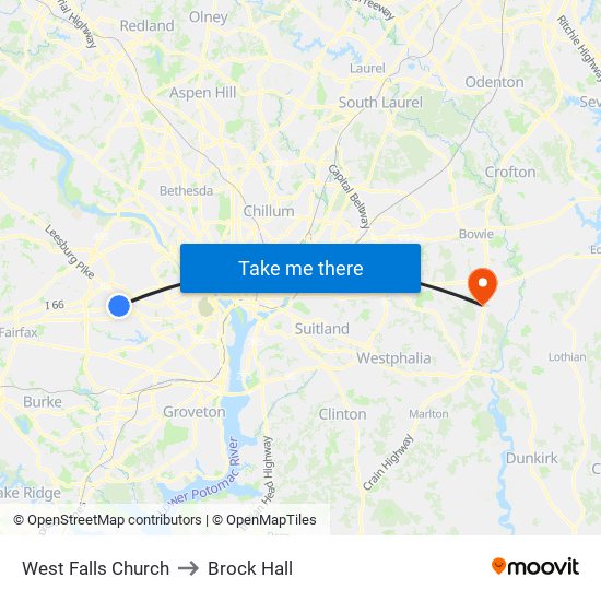 West Falls Church to Brock Hall map