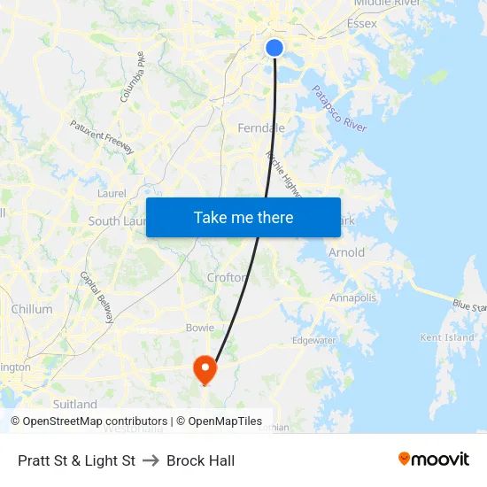 Pratt St & Light St to Brock Hall map