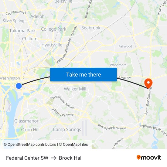 Federal Center SW to Brock Hall map