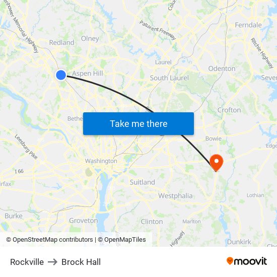 Rockville to Brock Hall map