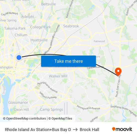 Rhode Island Ave-Brentwood+Bay D to Brock Hall map