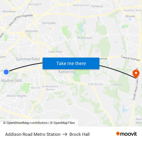 Addison Road Metro Station to Brock Hall map