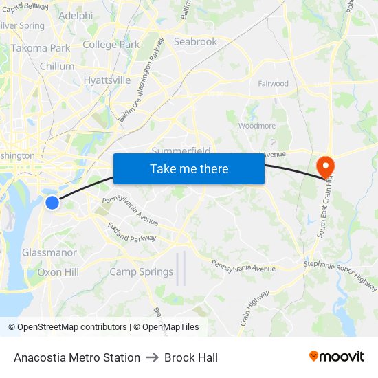 Anacostia Metro Station to Brock Hall map