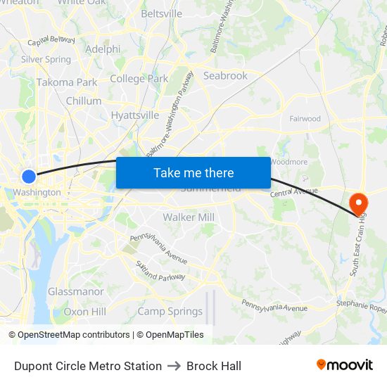 Dupont Circle Metro Station to Brock Hall map