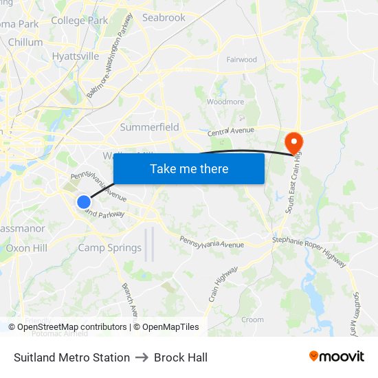 Suitland Metro Station to Brock Hall map