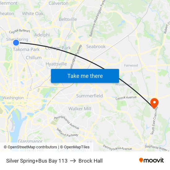 Silver Spring+Bay 113 to Brock Hall map