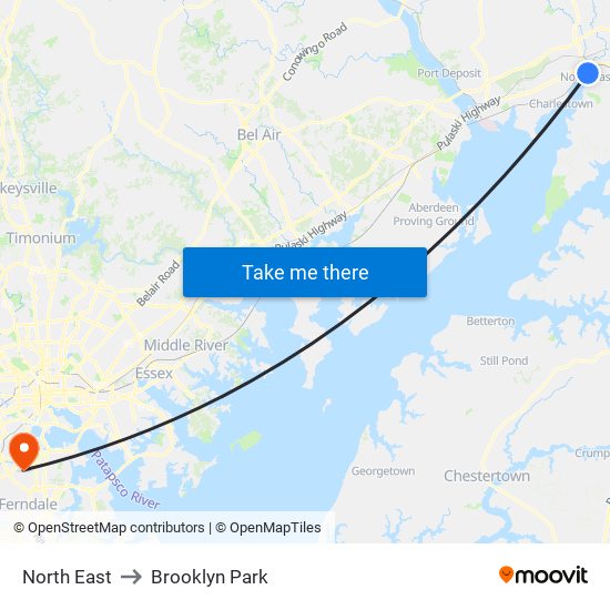 North East to Brooklyn Park map