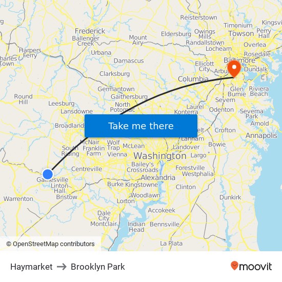 Haymarket to Brooklyn Park map