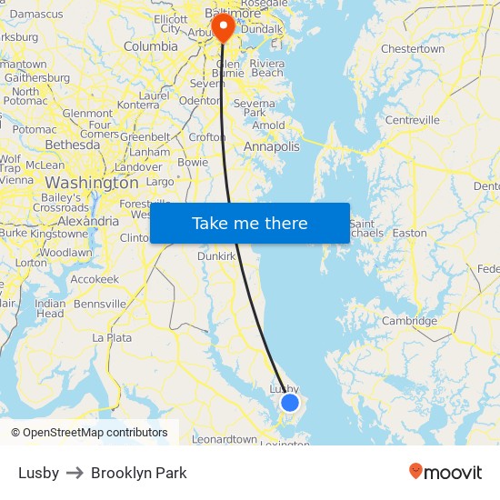 Lusby to Brooklyn Park map