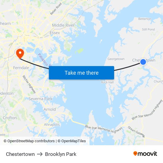 Chestertown to Brooklyn Park map