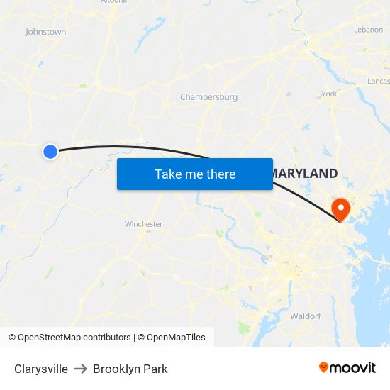Clarysville to Brooklyn Park map