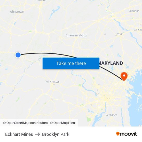 Eckhart Mines to Brooklyn Park map