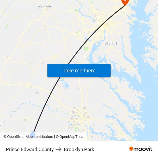 Prince Edward County to Brooklyn Park map