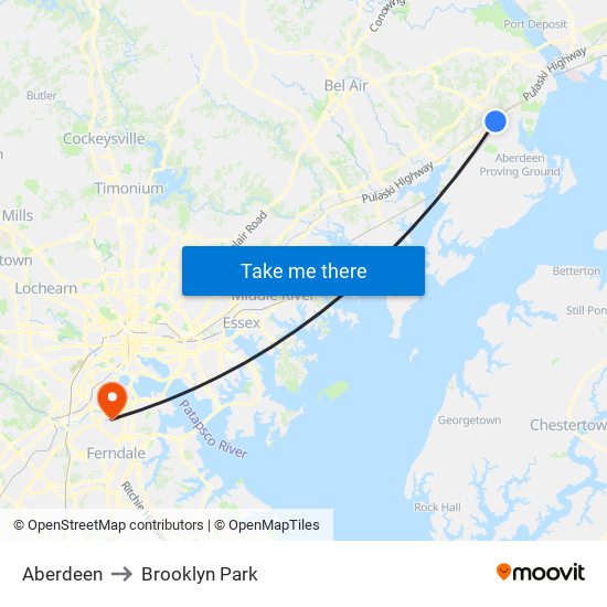 Aberdeen to Brooklyn Park map