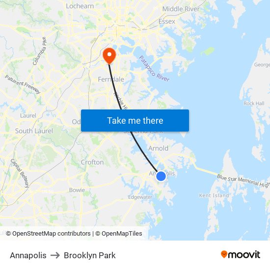 Annapolis to Brooklyn Park map