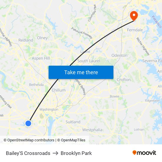 Bailey'S Crossroads to Brooklyn Park map