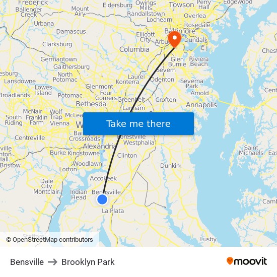 Bensville to Brooklyn Park map