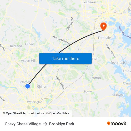 Chevy Chase Village to Brooklyn Park map