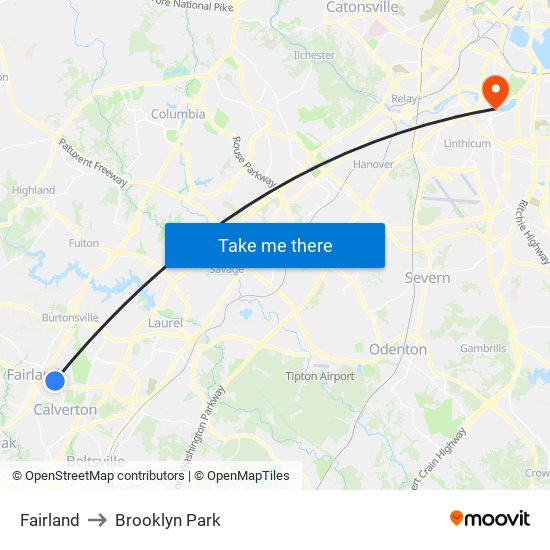 Fairland to Brooklyn Park map