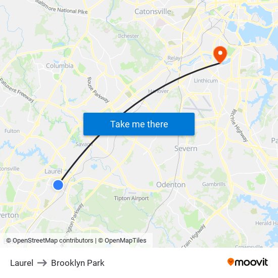 Laurel to Brooklyn Park map